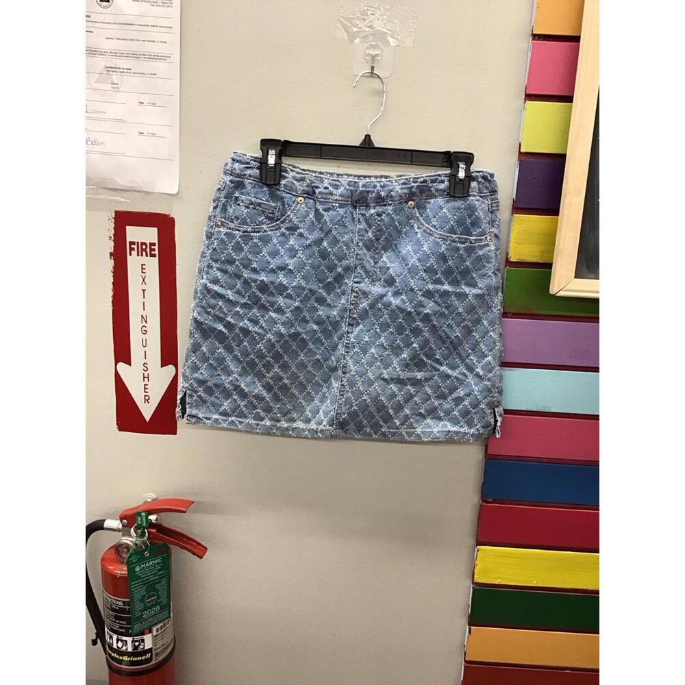 Diane Gilman women’s denim mini skirt diamond textured 6 petite light wash